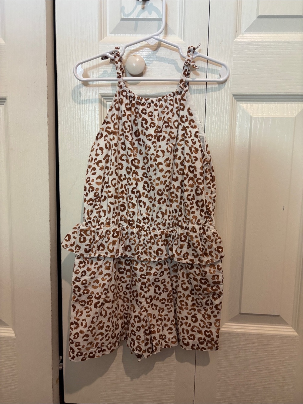 Janie and Jack White and Brown Leopard Print Romper